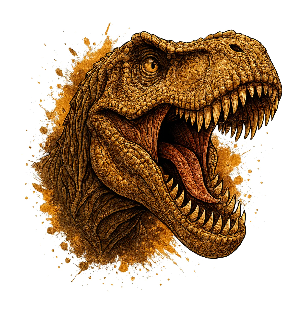 Dinosaur Head With Open Mouth teeth tongue splash splatter