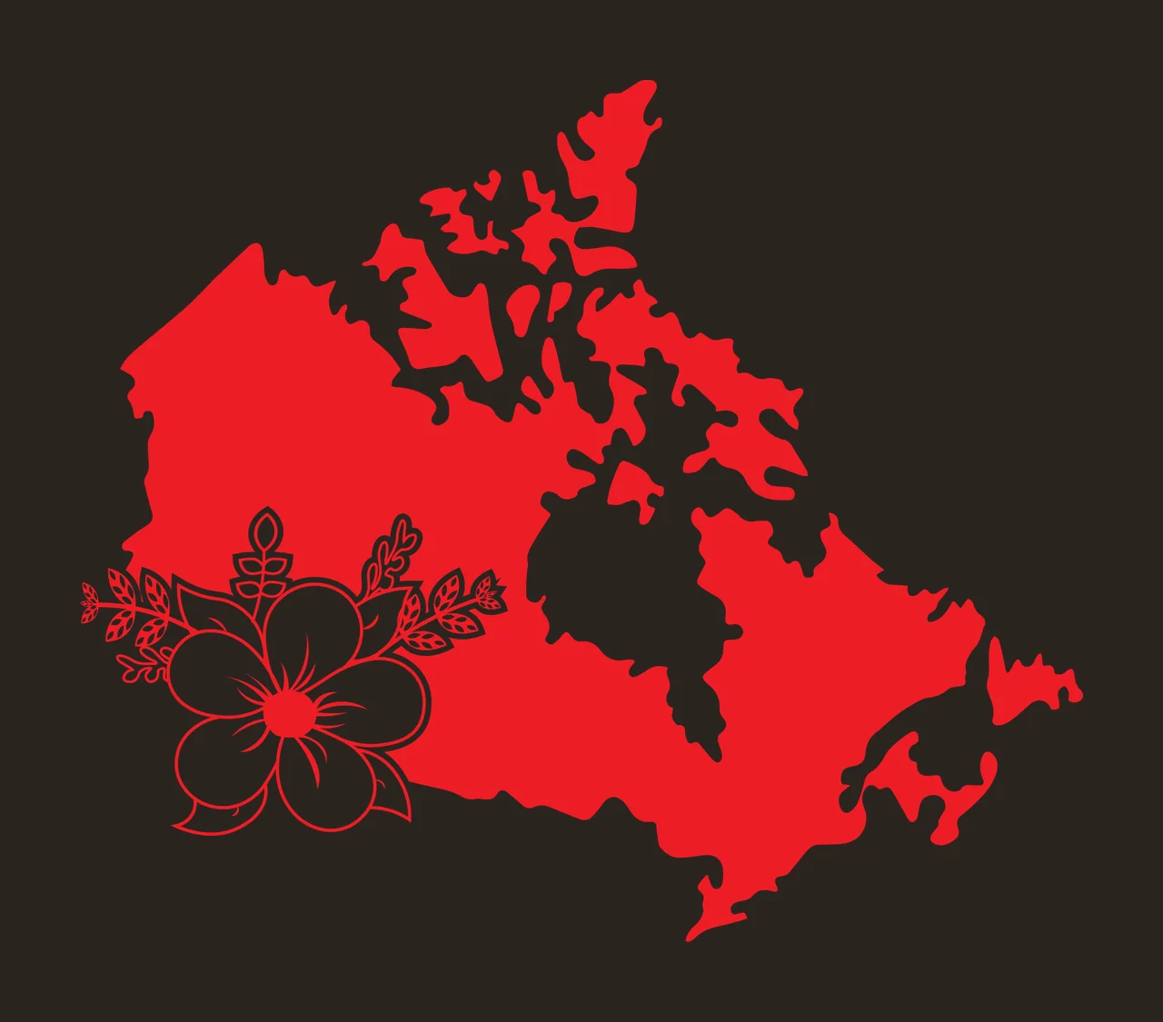 Canada Map Outline With Floral Accent flower leaves black white contrast preview thumbnail