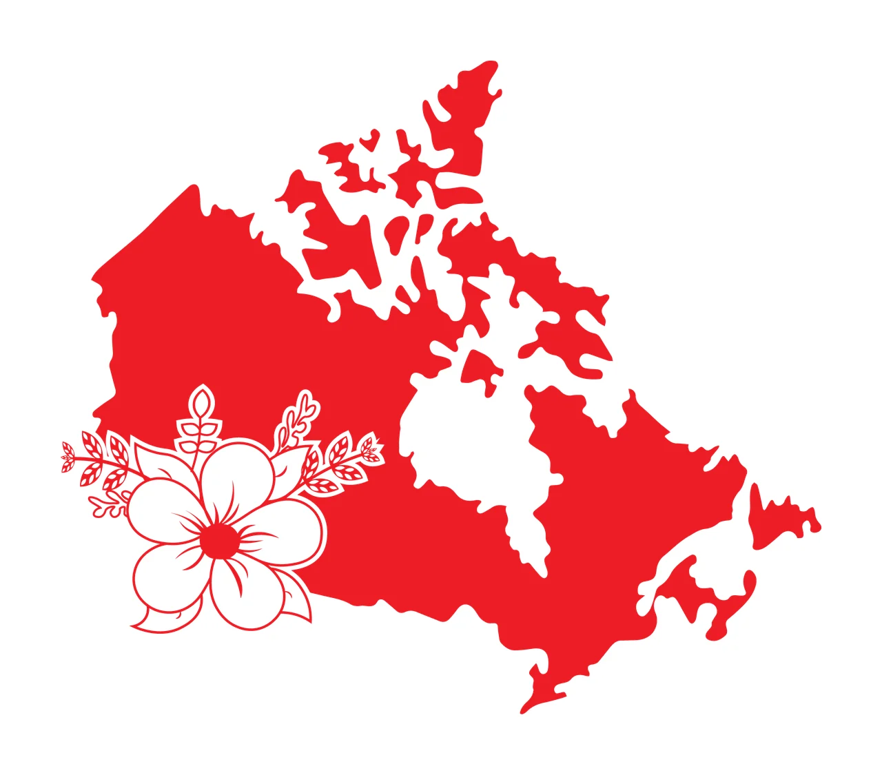 Canada Map Outline With Floral Accent flower leaves black white