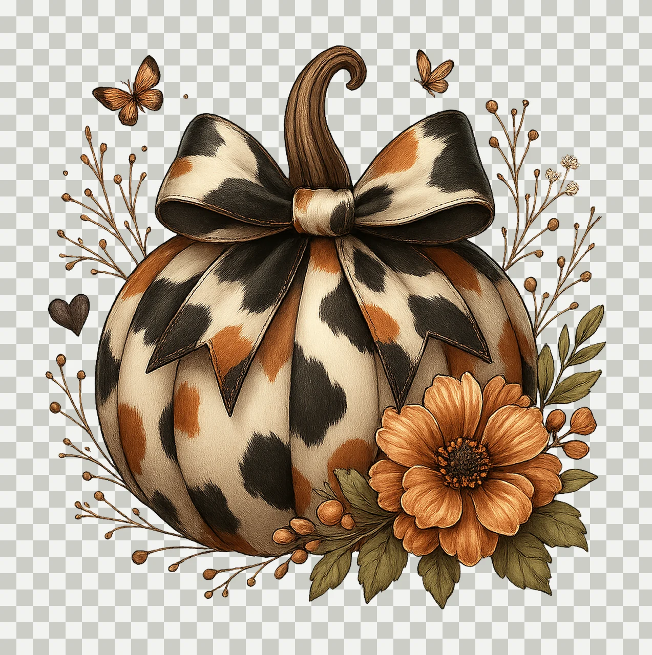 Cow Print Pumpkin Designs Autumn Sublimation Design Western transparency and detail preview thumbnail