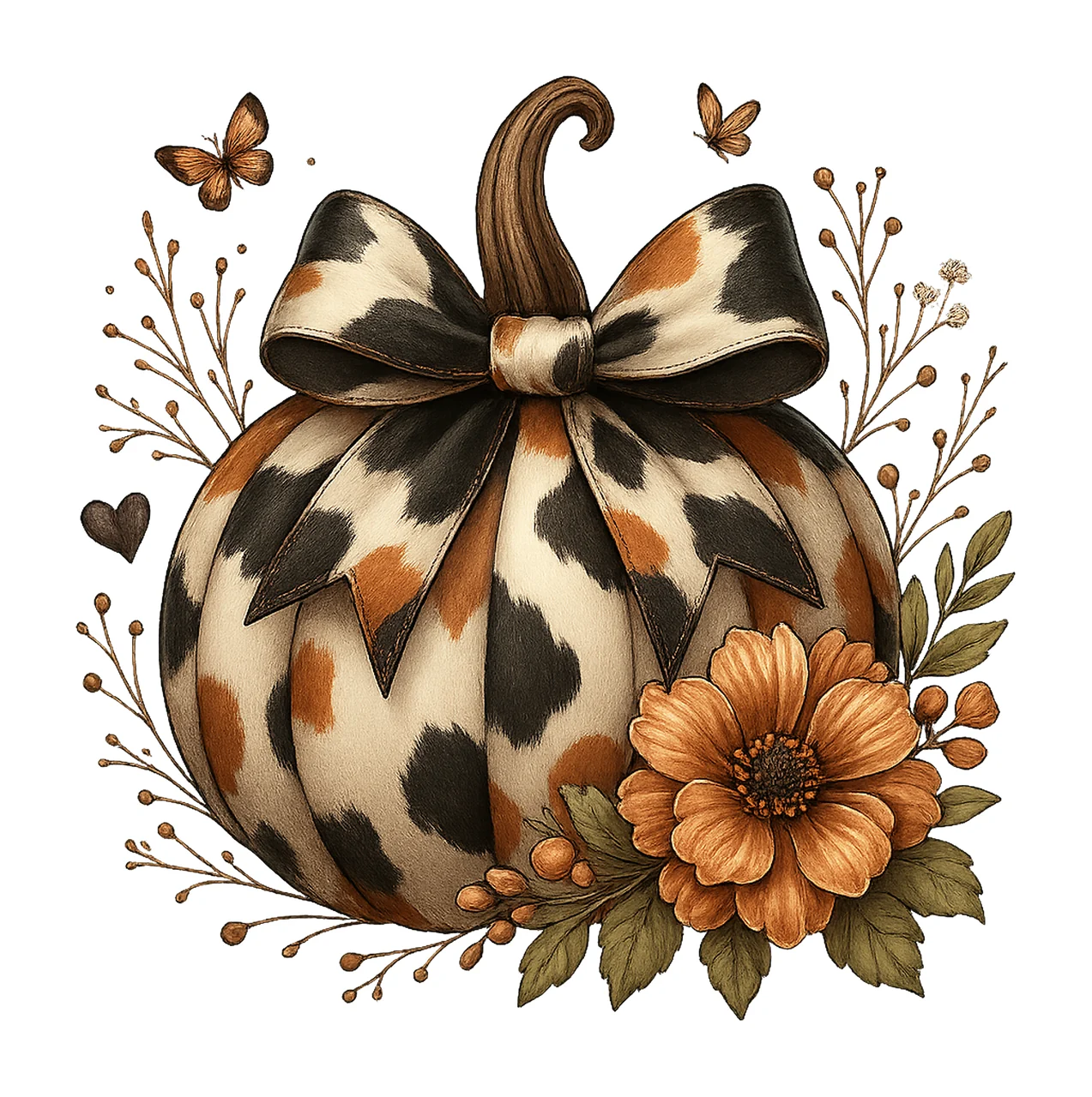 Cow Print Pumpkin Designs Autumn Sublimation Design Western