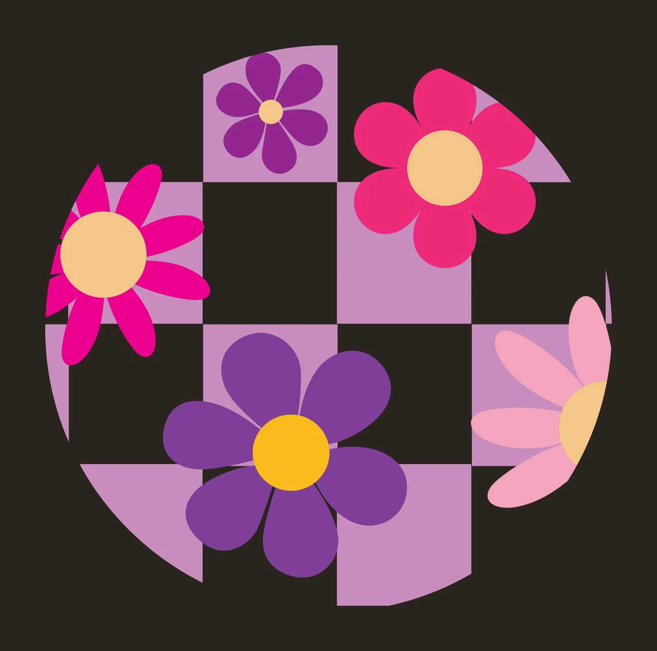 Keychain Flower And Checkerboard Circle Design pattern line art contrast preview thumbnail