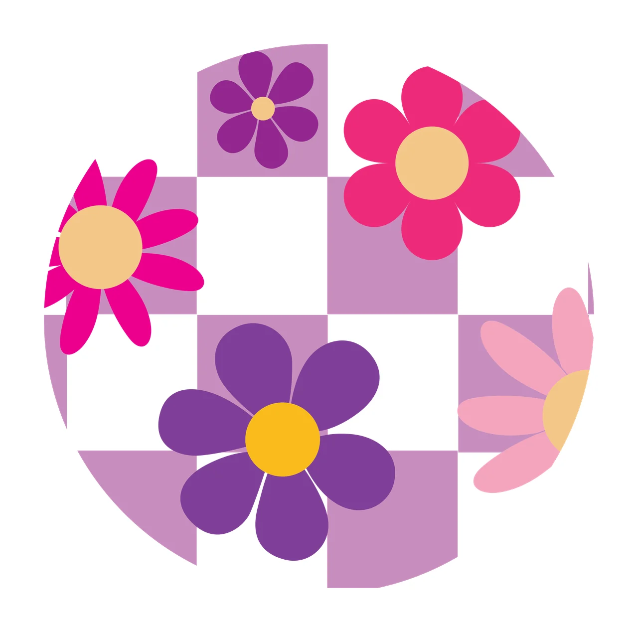 Keychain Flower And Checkerboard Circle Design pattern line art