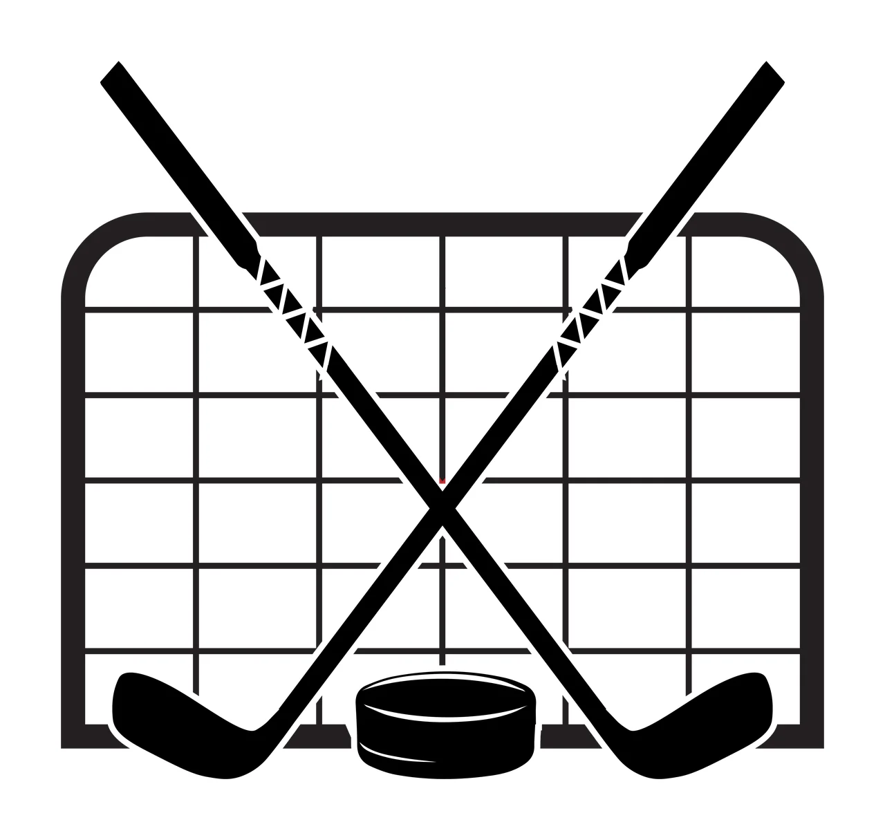 Hockey Black And White Ice Sticks Crossed Before net puck flat