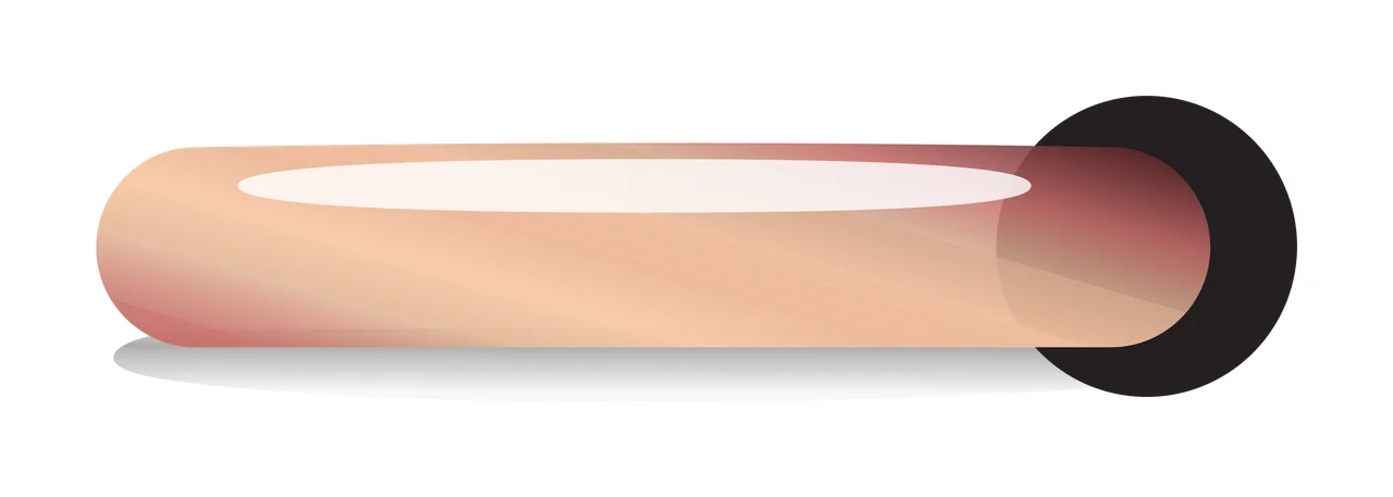UI slider switch Illustration with horizontal glossy bar, dark circular knob, light reflection highlight and drop shadow in peach, pink and brown
