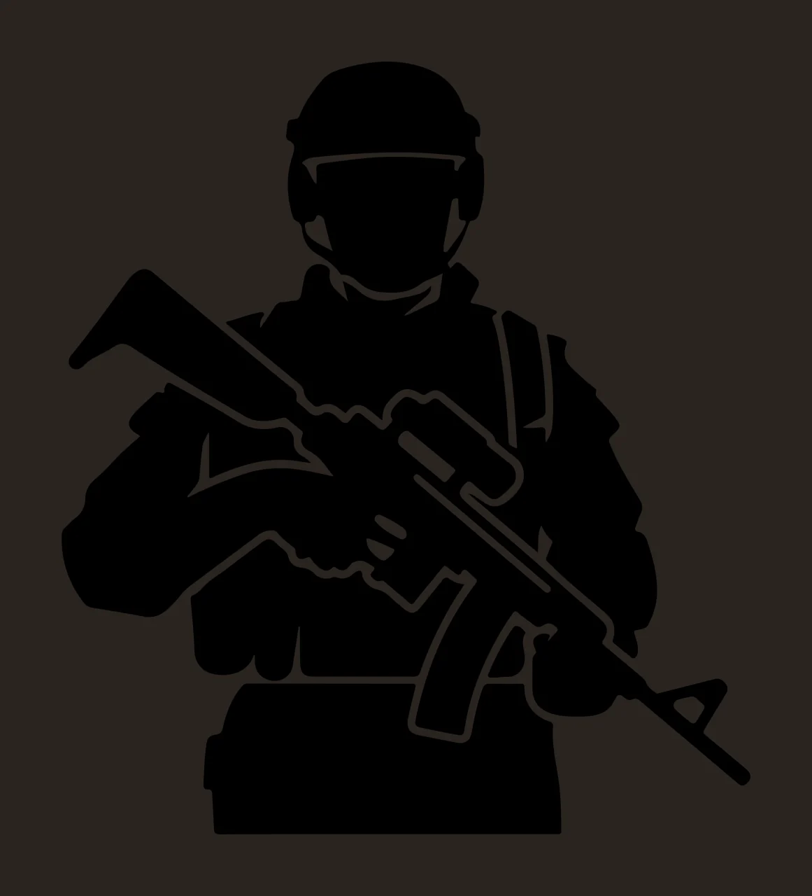 Armed Soldier Standing In Silhouette rifle helmet black white contrast preview thumbnail