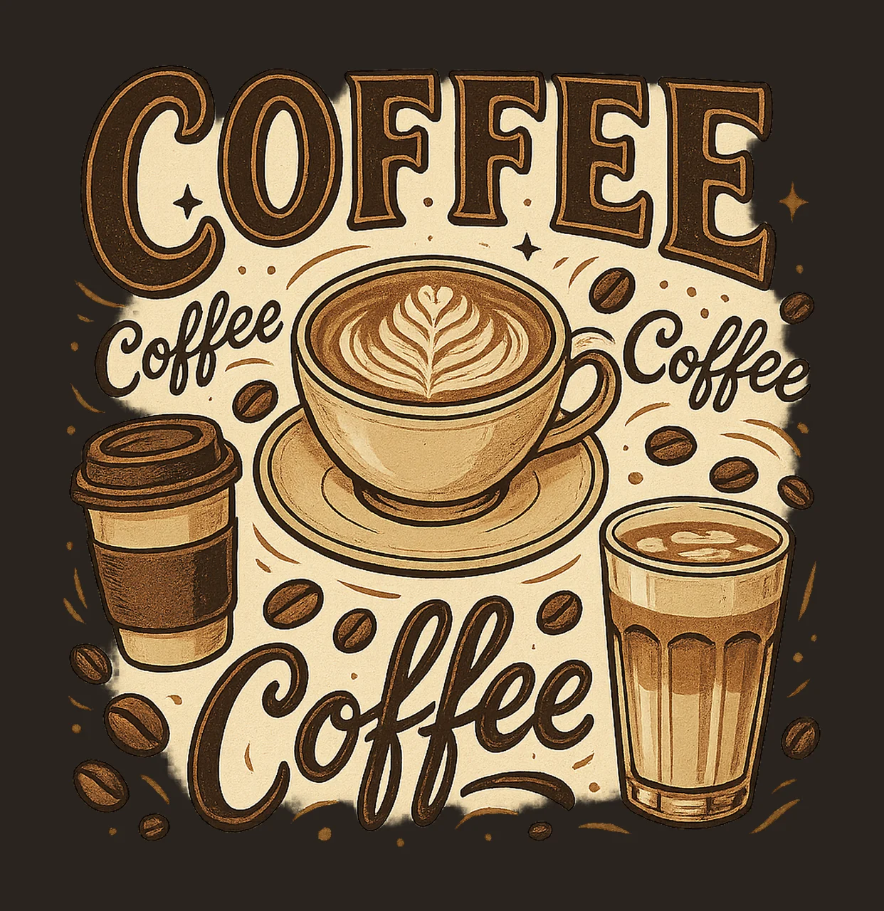 Coffee Lover Sublimation Design Vintage Cafe Latte Iced contrast preview thumbnail