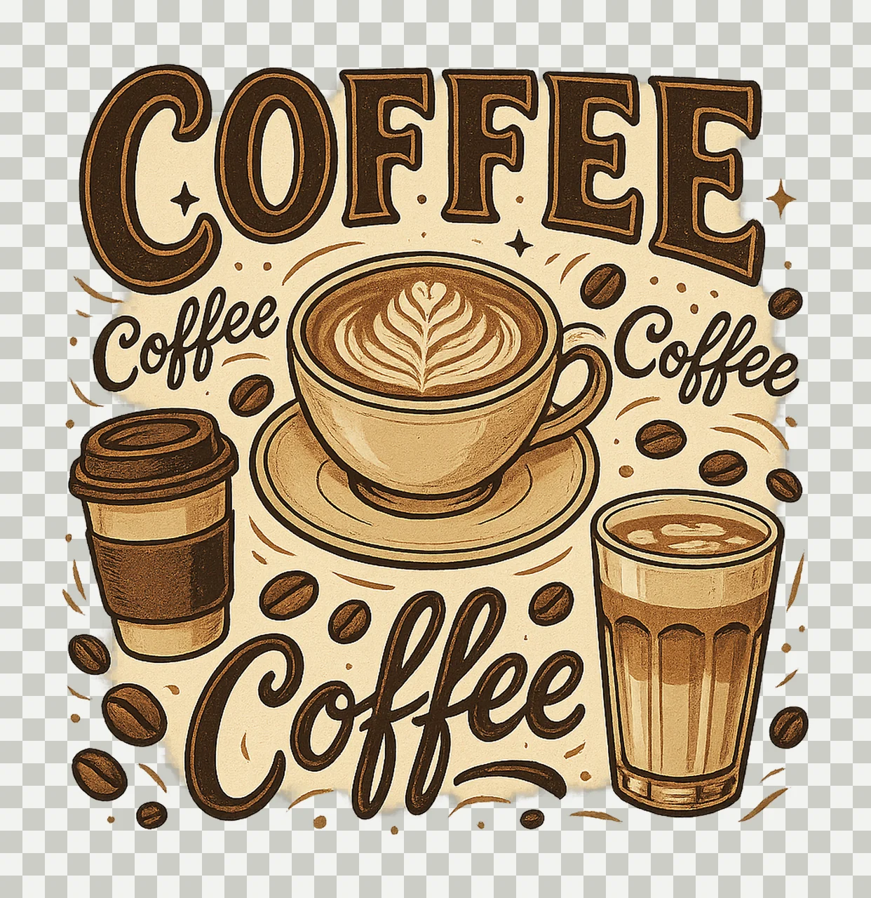 Coffee Lover Sublimation Design Vintage Cafe Latte Iced transparency and detail preview thumbnail