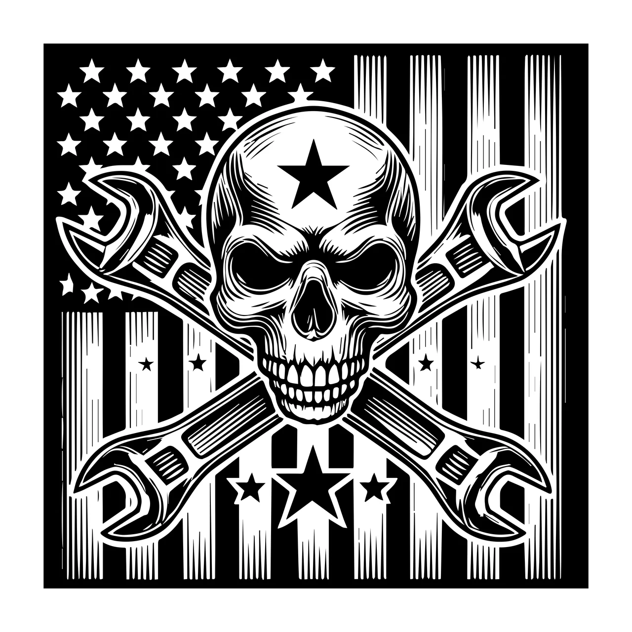 Skull And Wrench Emblem On Flag Crossed wrenches stars stripes