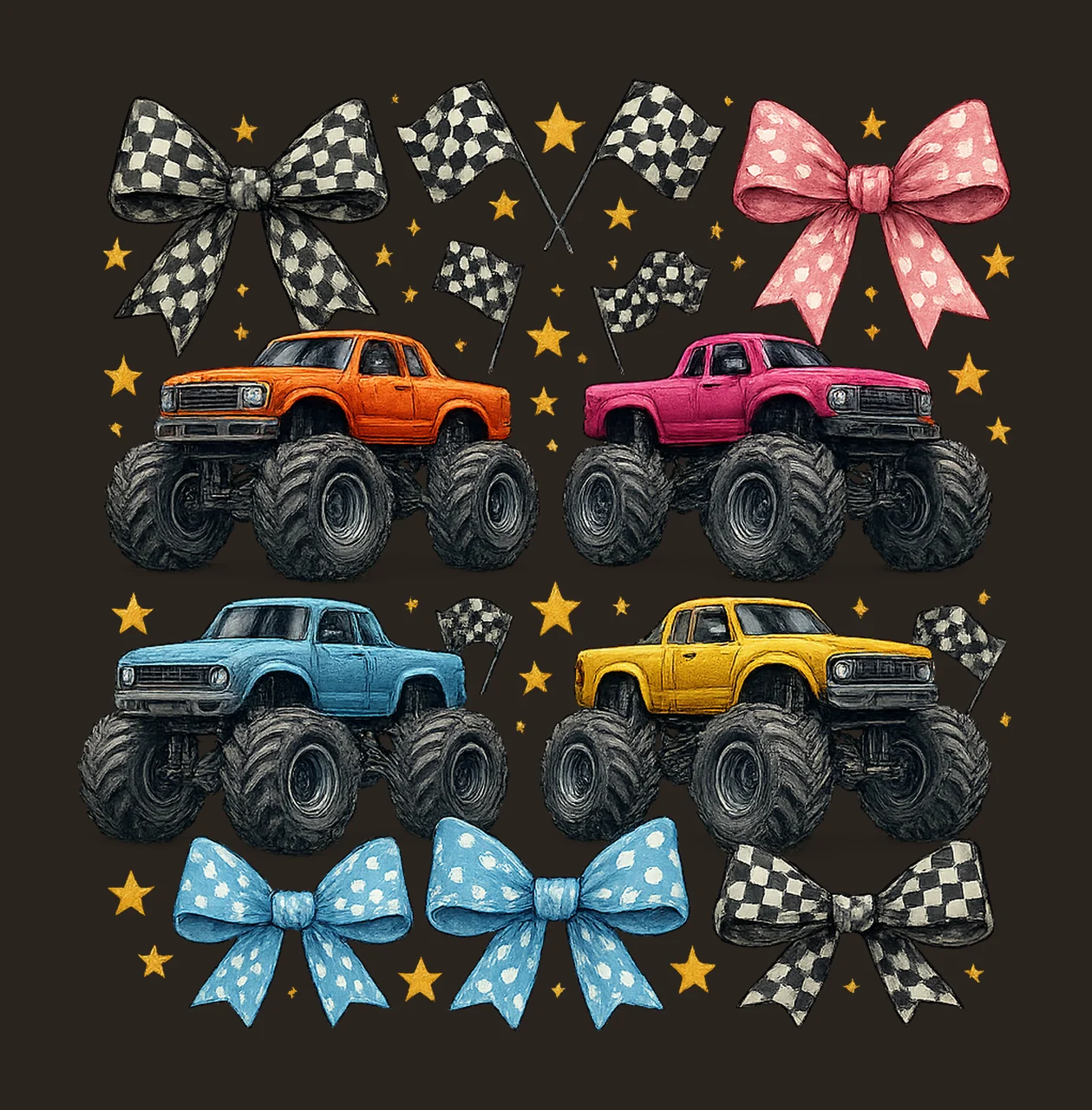 Monster Truck Coquette Racing Bow Sublimation Girl Boy Mom contrast preview thumbnail