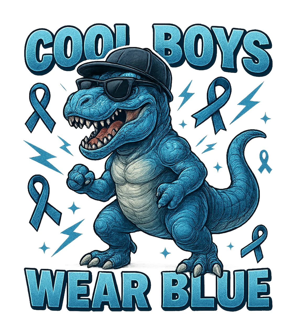 Cool Boys Wear Blue Diabetes Awareness Dino Design Blue