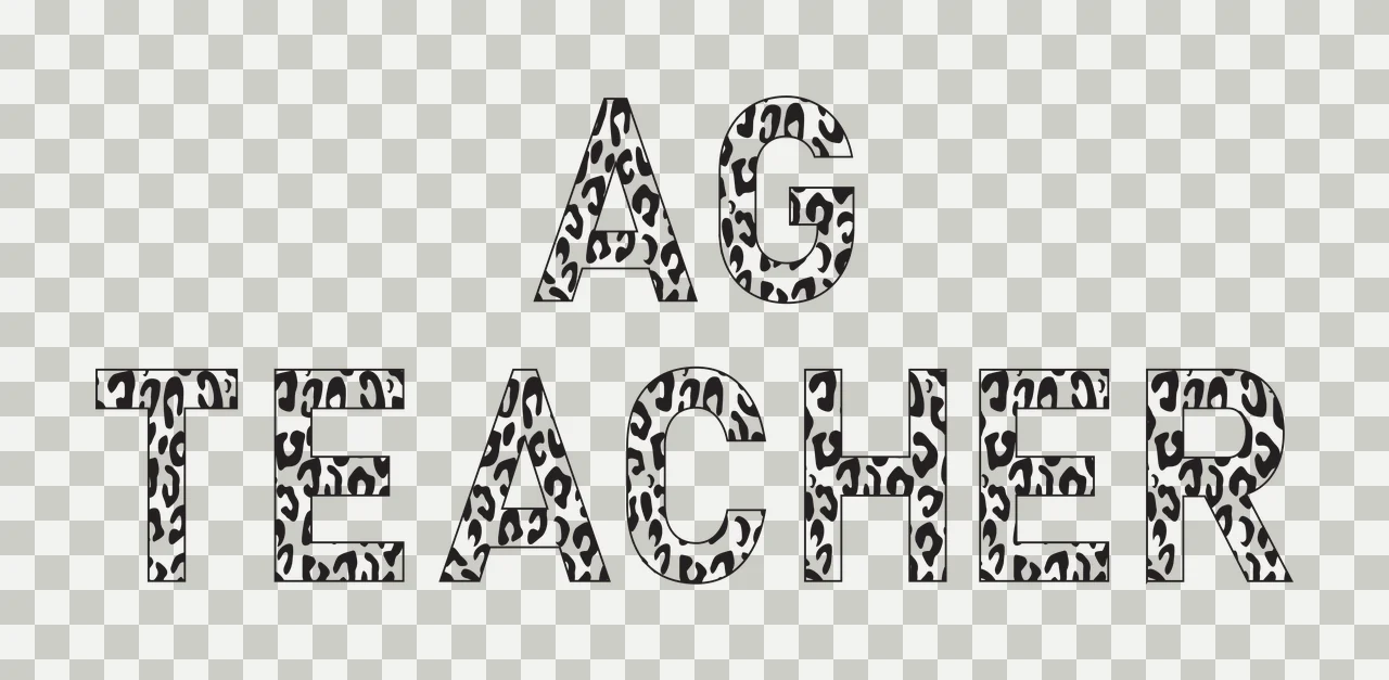 AG TEACHER Typography Design with leopard print pattern, sans-serif letters and black outlines in white transparency and detail preview thumbnail