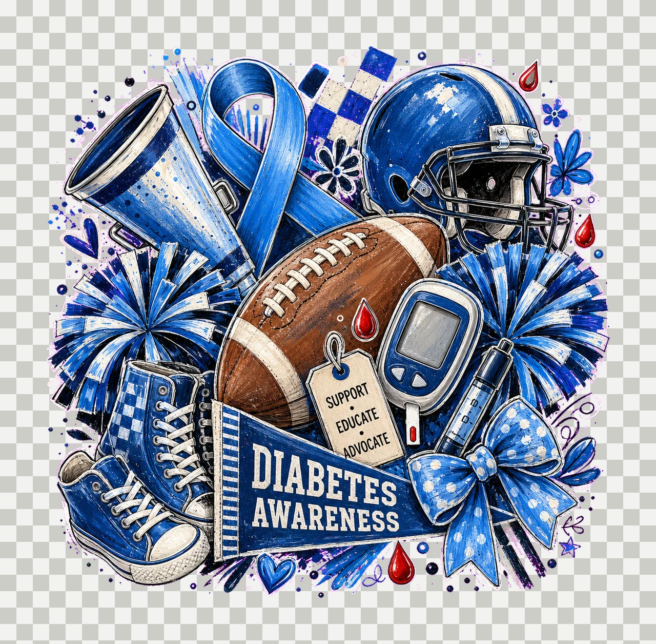 Football Diabetes Awareness Pep Collage sublimation instant transparency and detail preview thumbnail