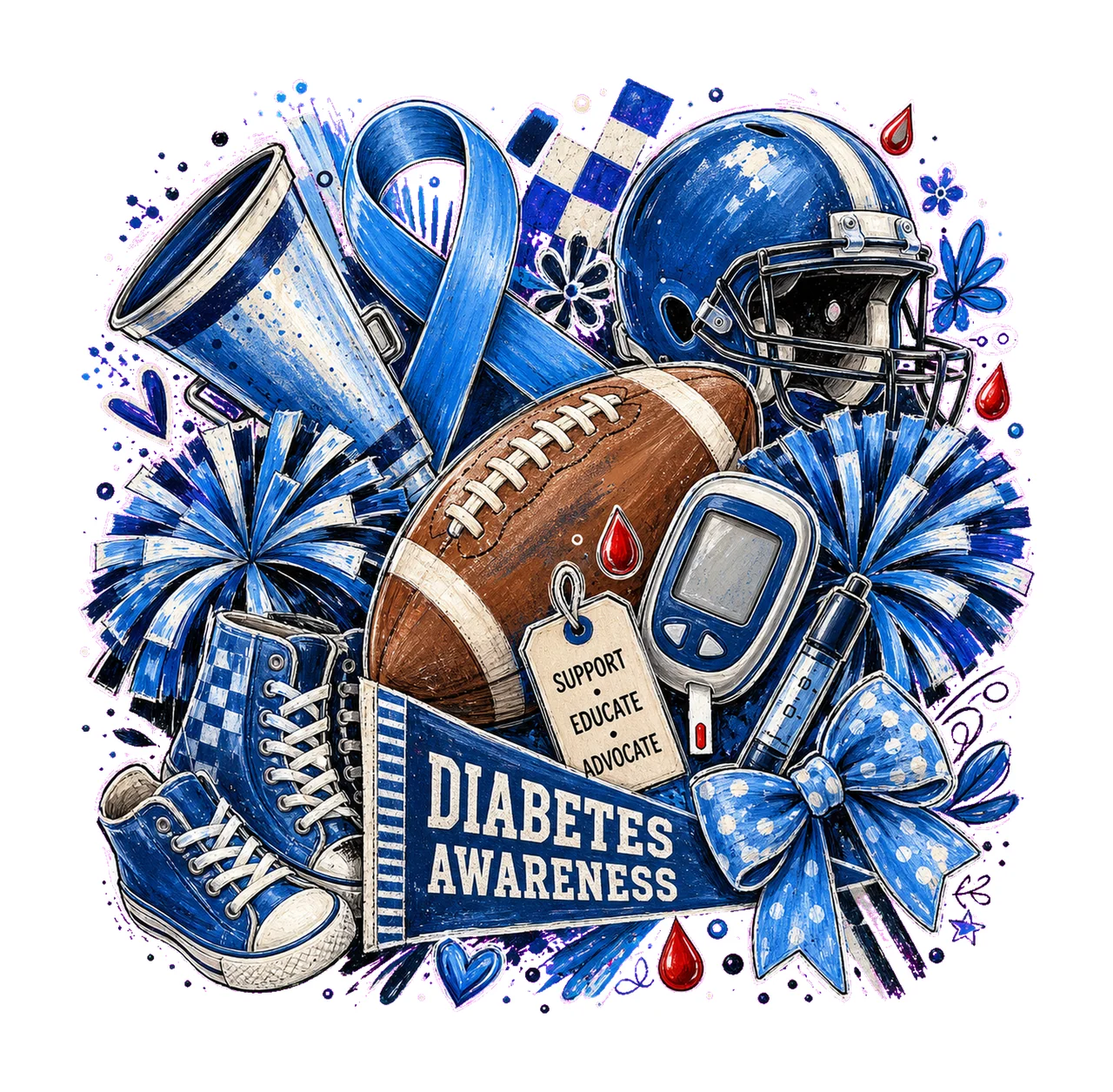 Football Diabetes Awareness Pep Collage sublimation instant