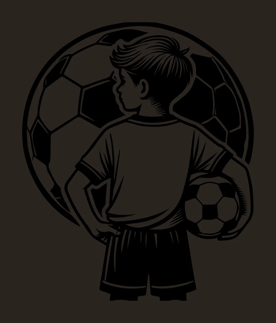Soccer Ball Child Standing Back linocut black white plain sports contrast preview thumbnail