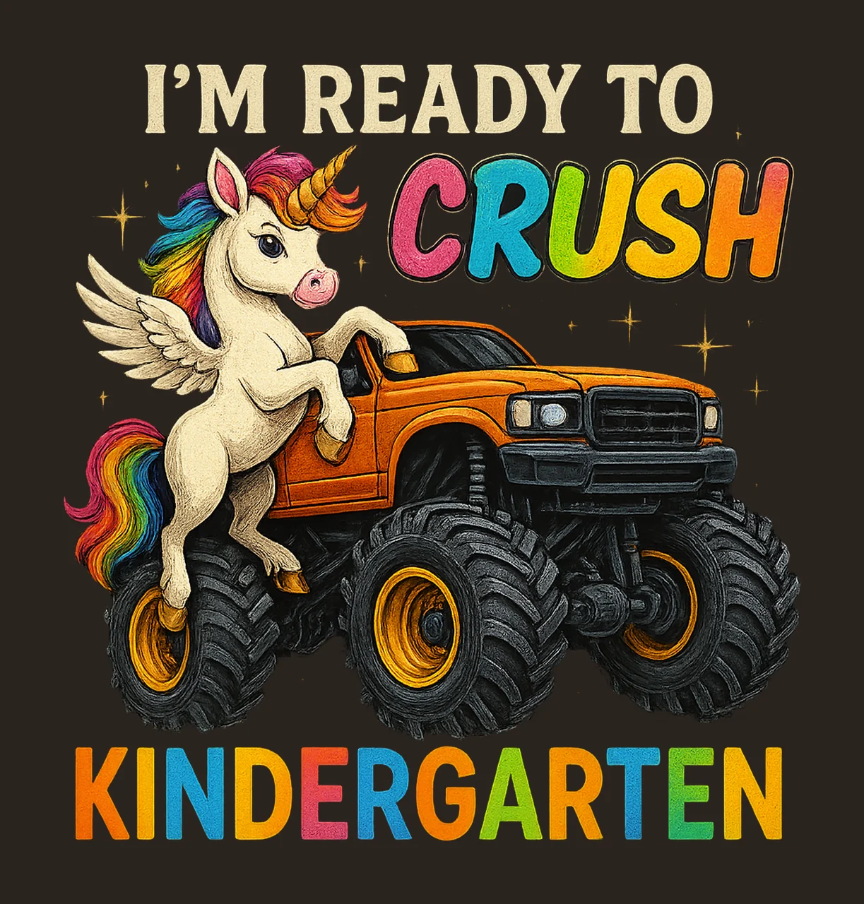Ready to Crush Kindergarten Unicorn Monster Truck Back to contrast preview thumbnail