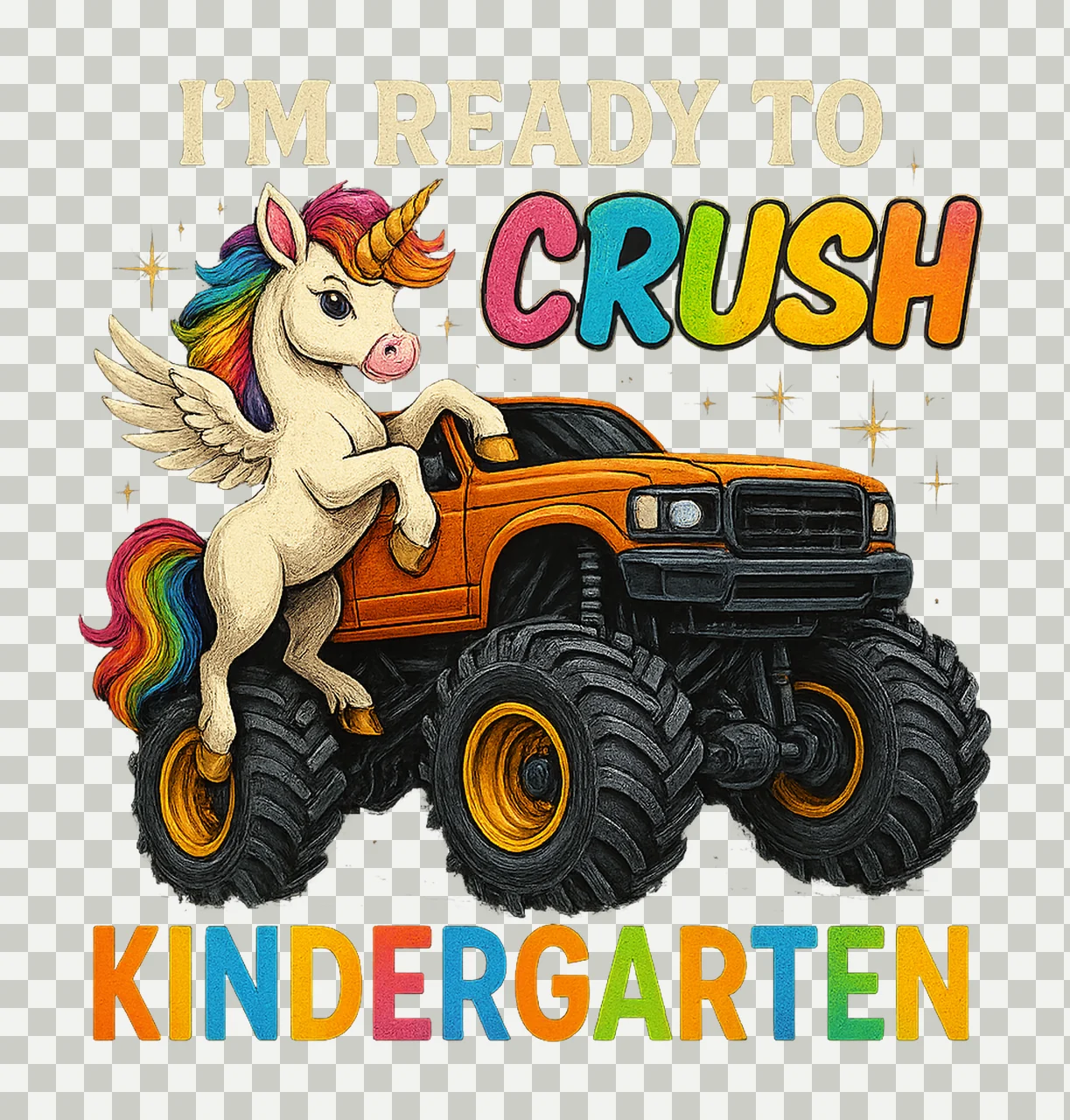 Ready to Crush Kindergarten Unicorn Monster Truck Back to transparency and detail preview thumbnail