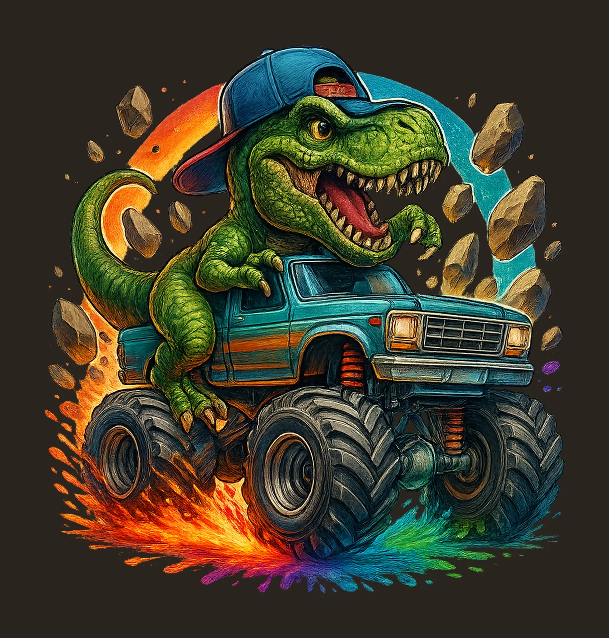 Dinosaur Monster Truck Design Rex Truck Sublimation Kids contrast preview thumbnail