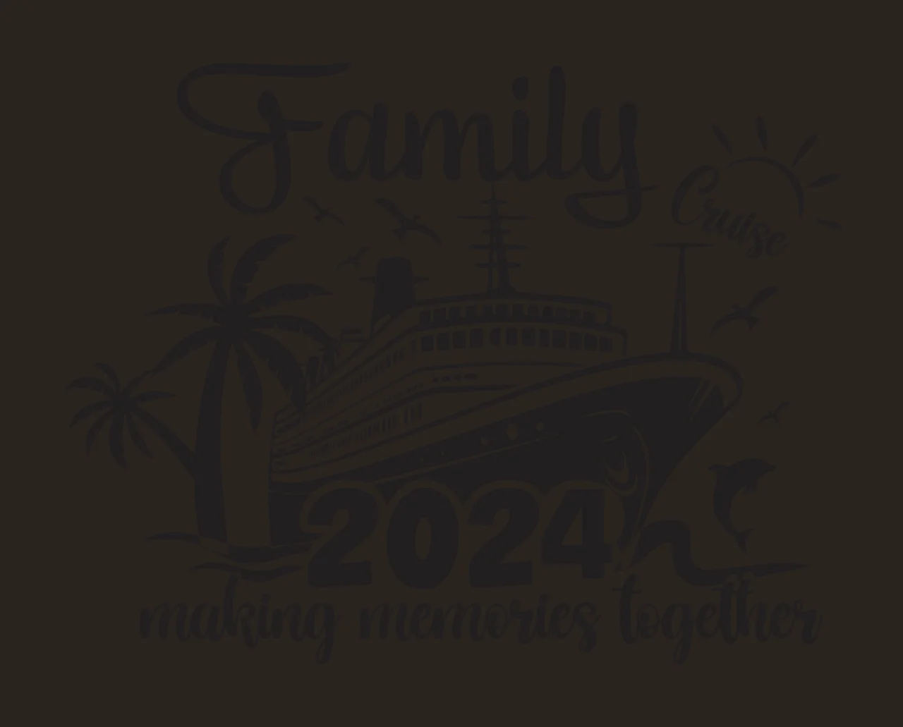 Family Cruise Ship Graphic palm tree sun birds dolphin black contrast preview thumbnail