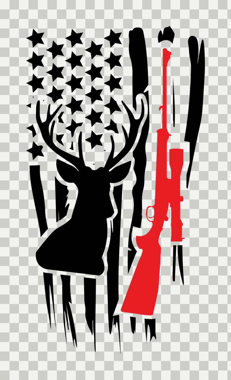 Hunting Deer American Flag Silhouette and rifle stars stripes transparency and detail preview thumbnail
