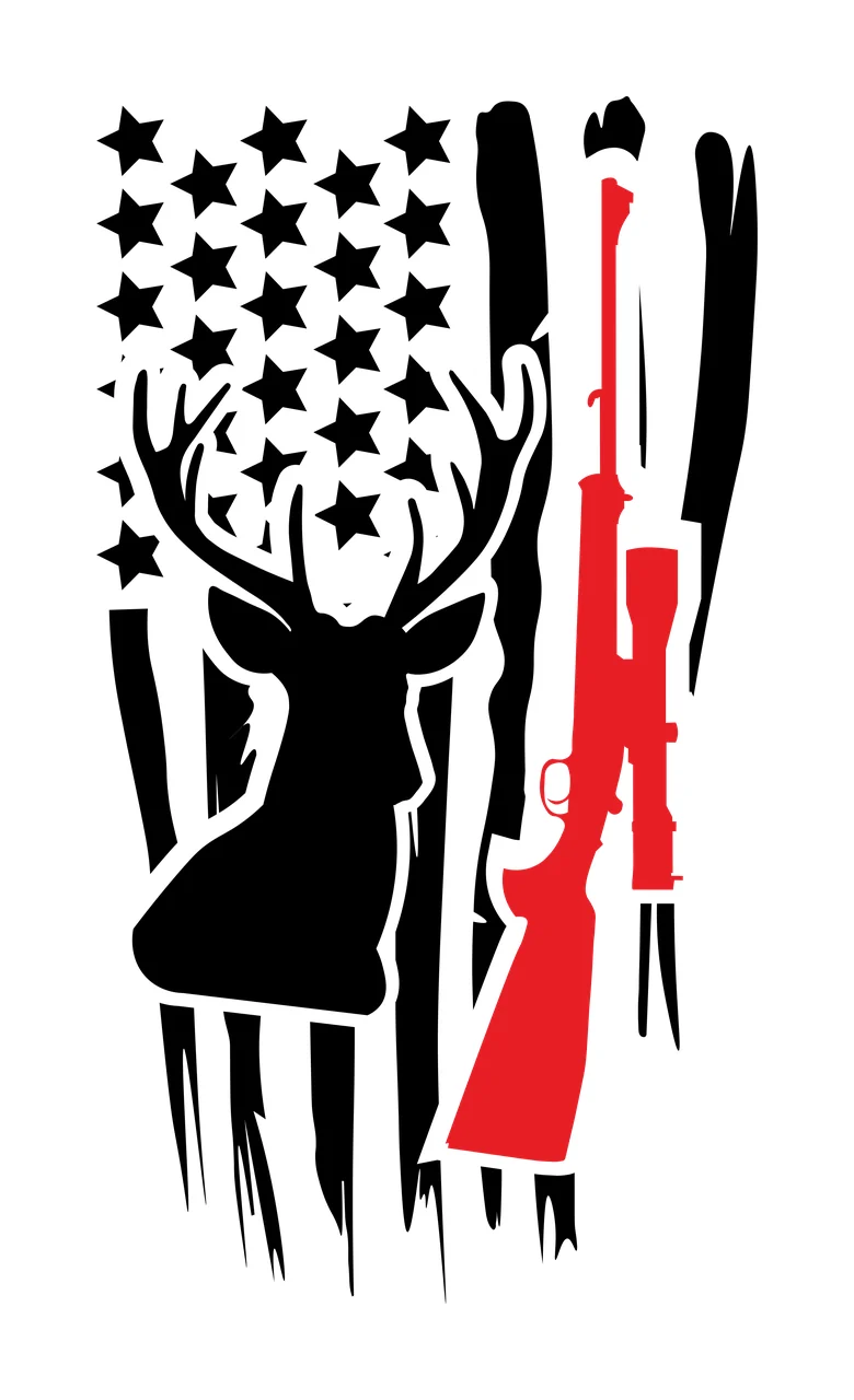 Hunting Deer American Flag Silhouette and rifle stars stripes