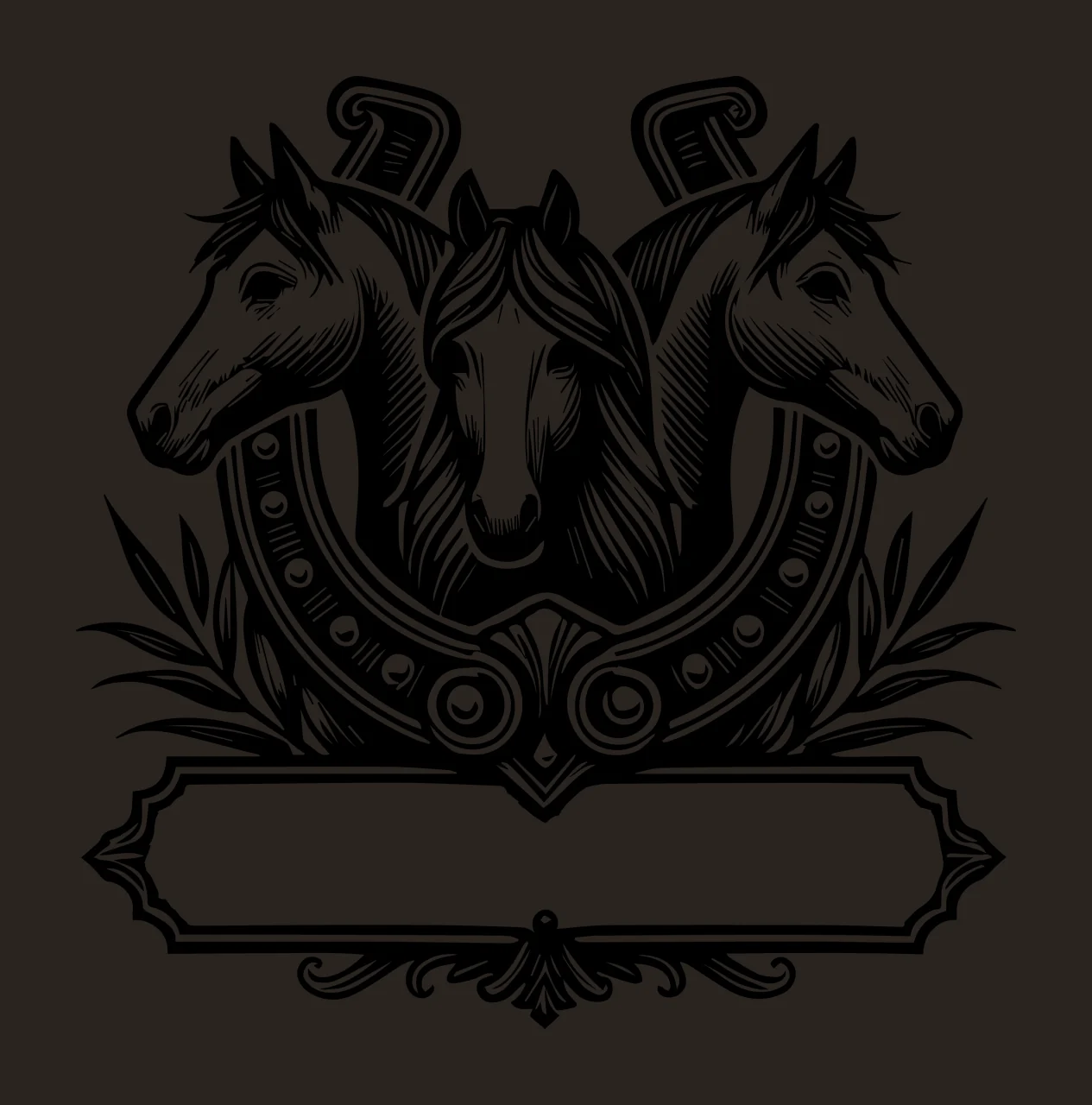 Horse Three Horses With Horseshoe And Banner facing forward contrast preview thumbnail
