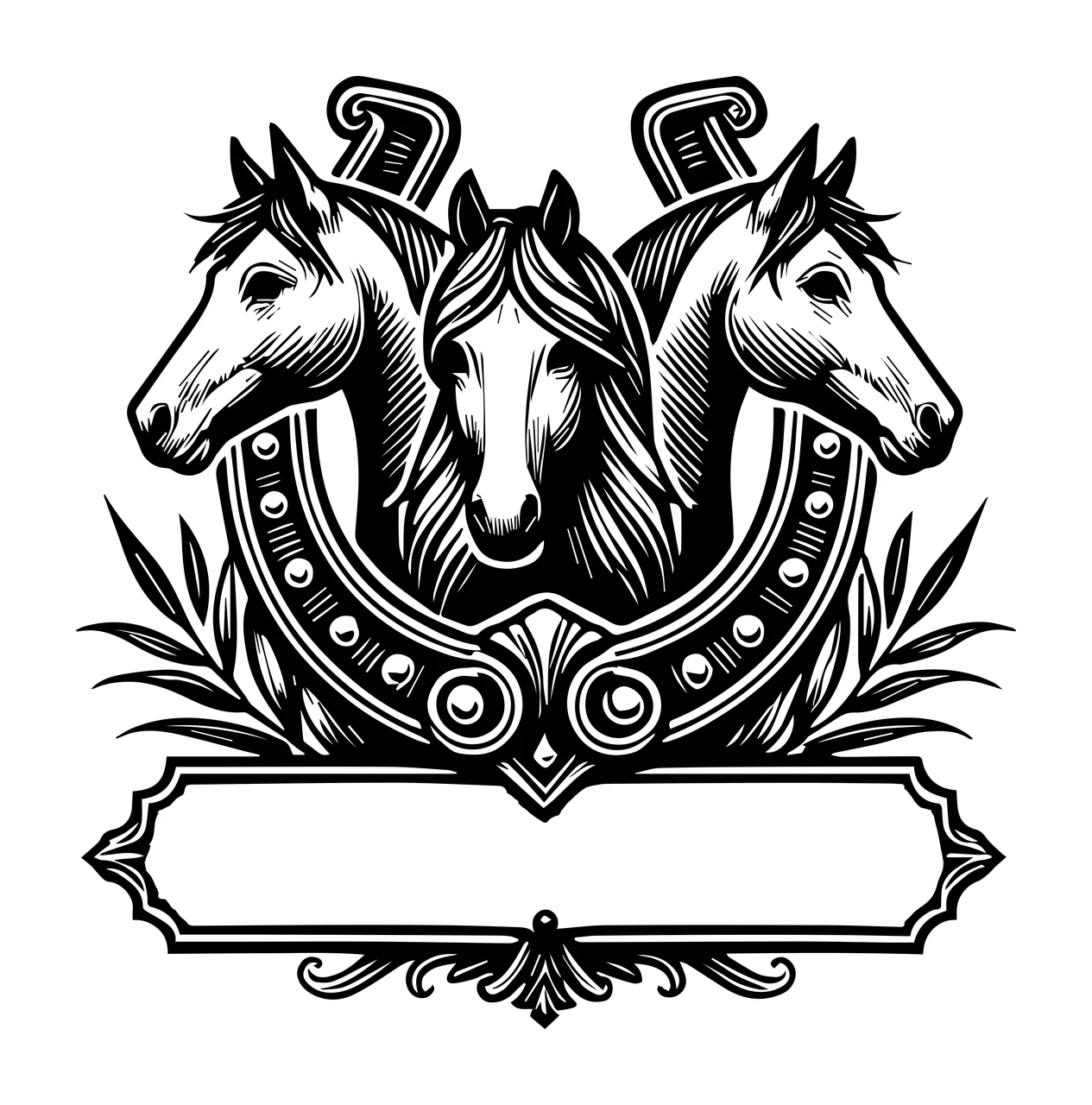 Horse Three Horses With Horseshoe And Banner facing forward