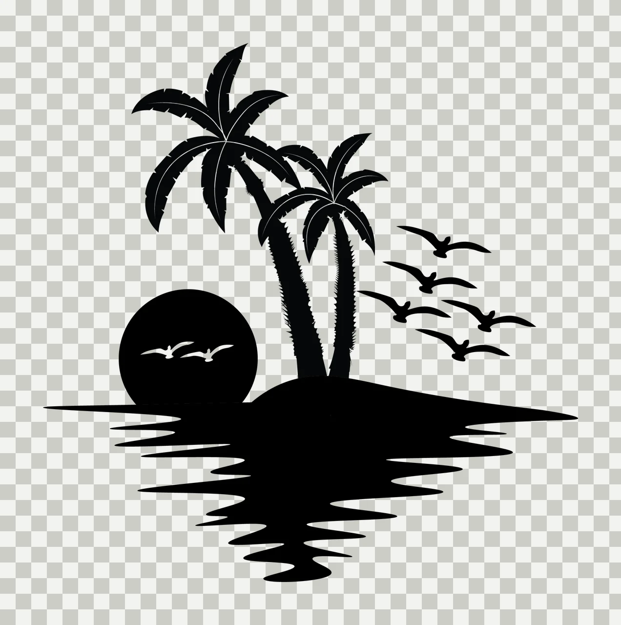 Palm Trees On Island At Sunset growing birds sun water reflection transparency and detail preview thumbnail