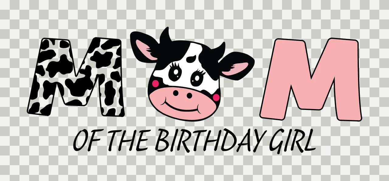 Mom Of The Birthday Girl Text cow pattern black white typography transparency and detail preview thumbnail