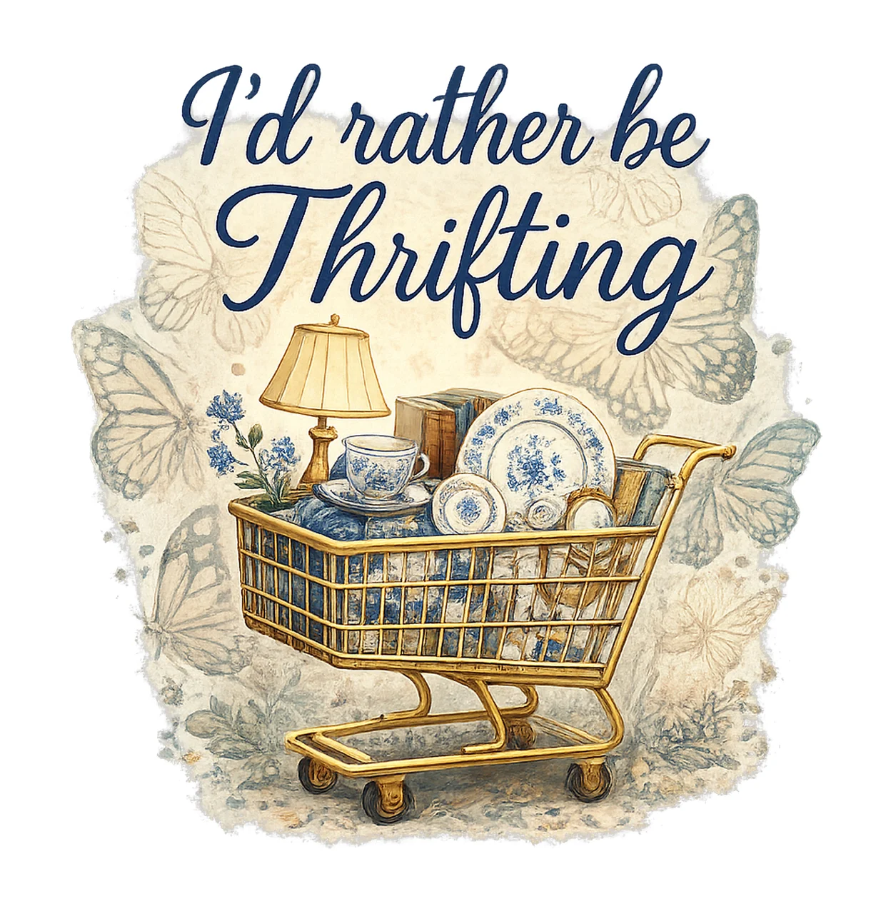Id Rather Be Thrifting Thrift Aesthetic Shirt Design Blue