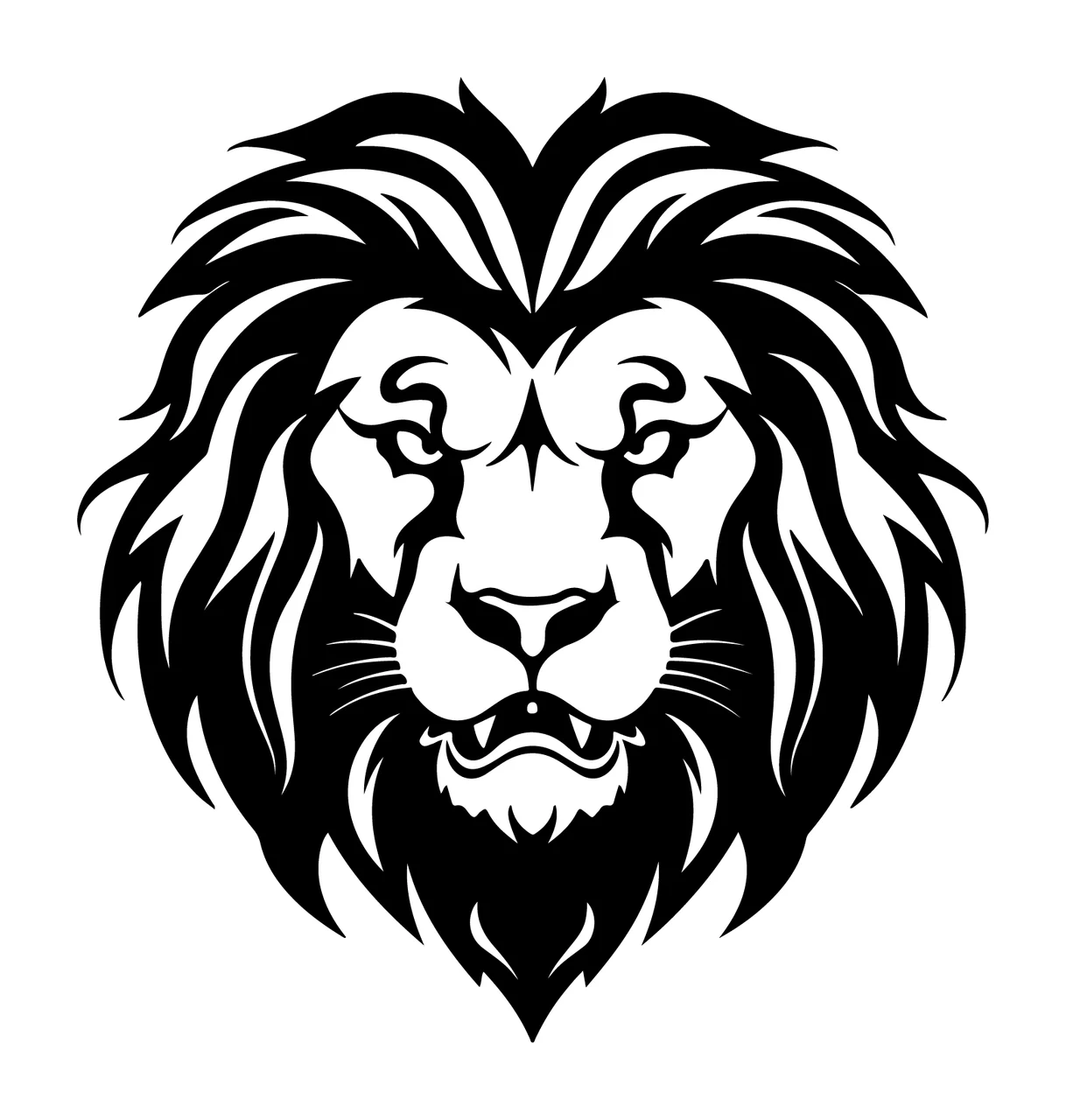 Lion Head Face Silhouette Facing Forward mane ears black white