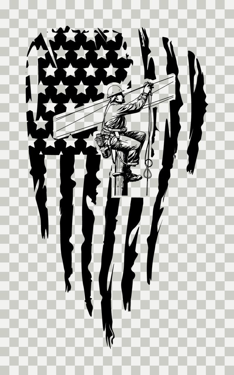 Person Climbing Pole With Flag Pattern star stripes distressed graphic transparency and detail preview thumbnail