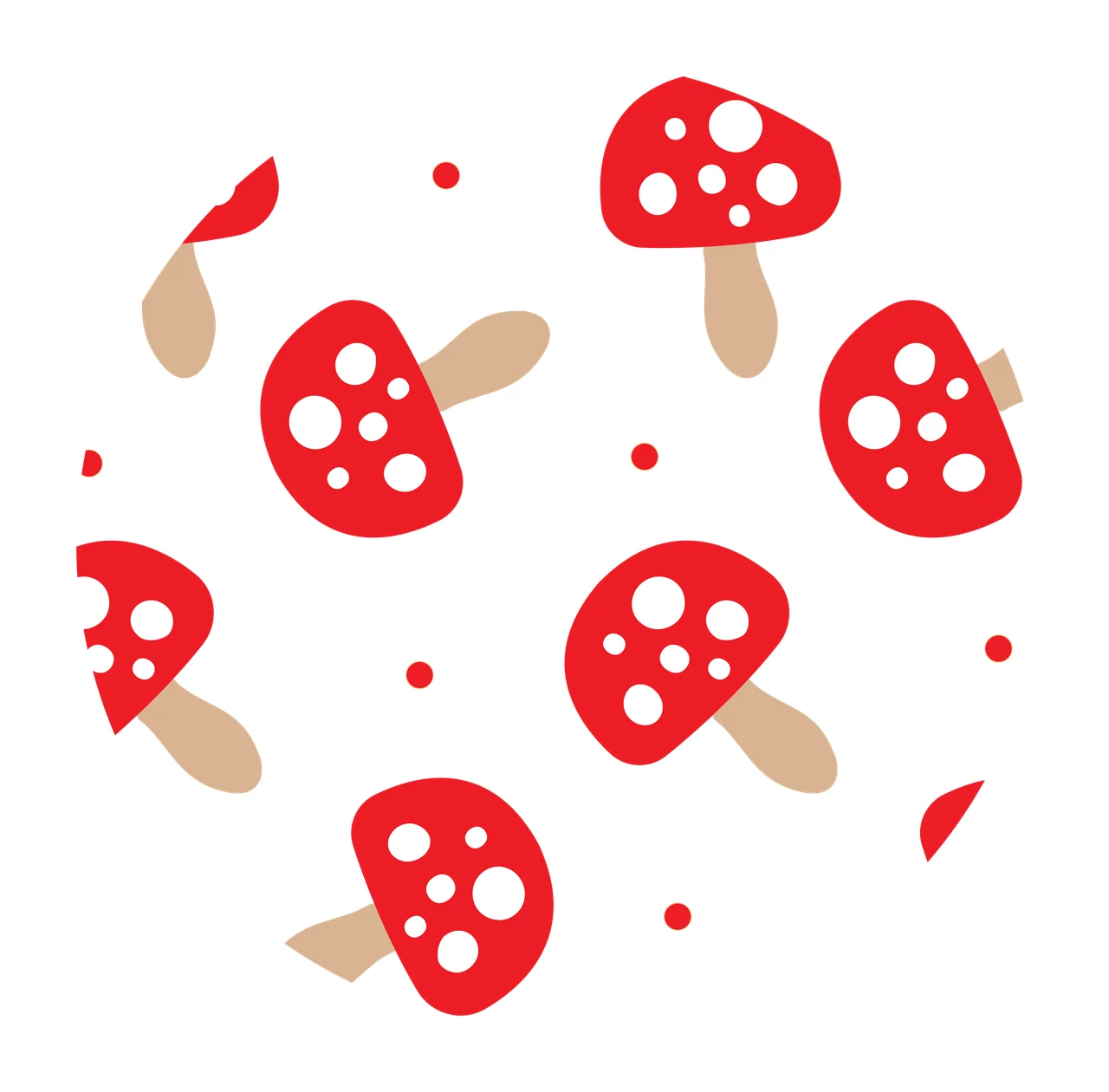 Keychain Mushroom And Flower Outline Circular Pattern mushrooms