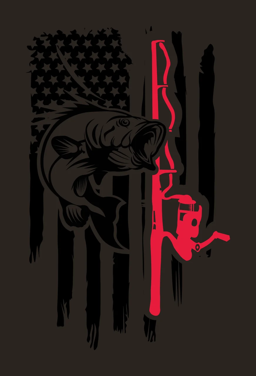 Fishing Flag With Fish And Rod stars reel black white plain contrast preview thumbnail