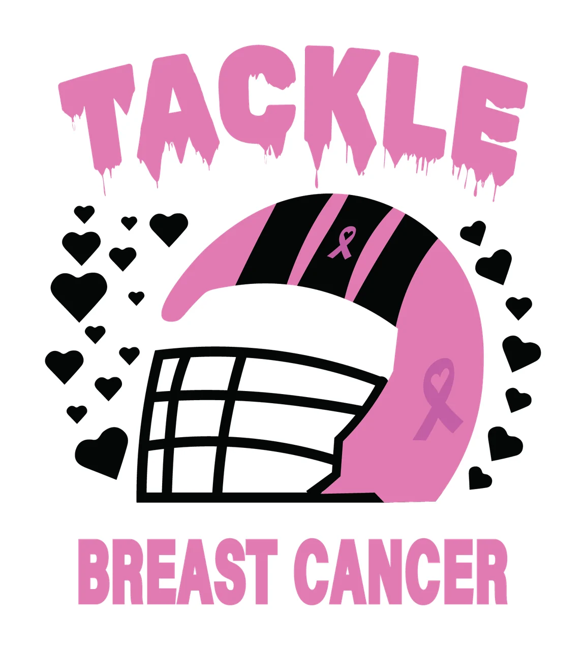 Tackle Breast Cancer Helmet Illustration surrounded heart graphic