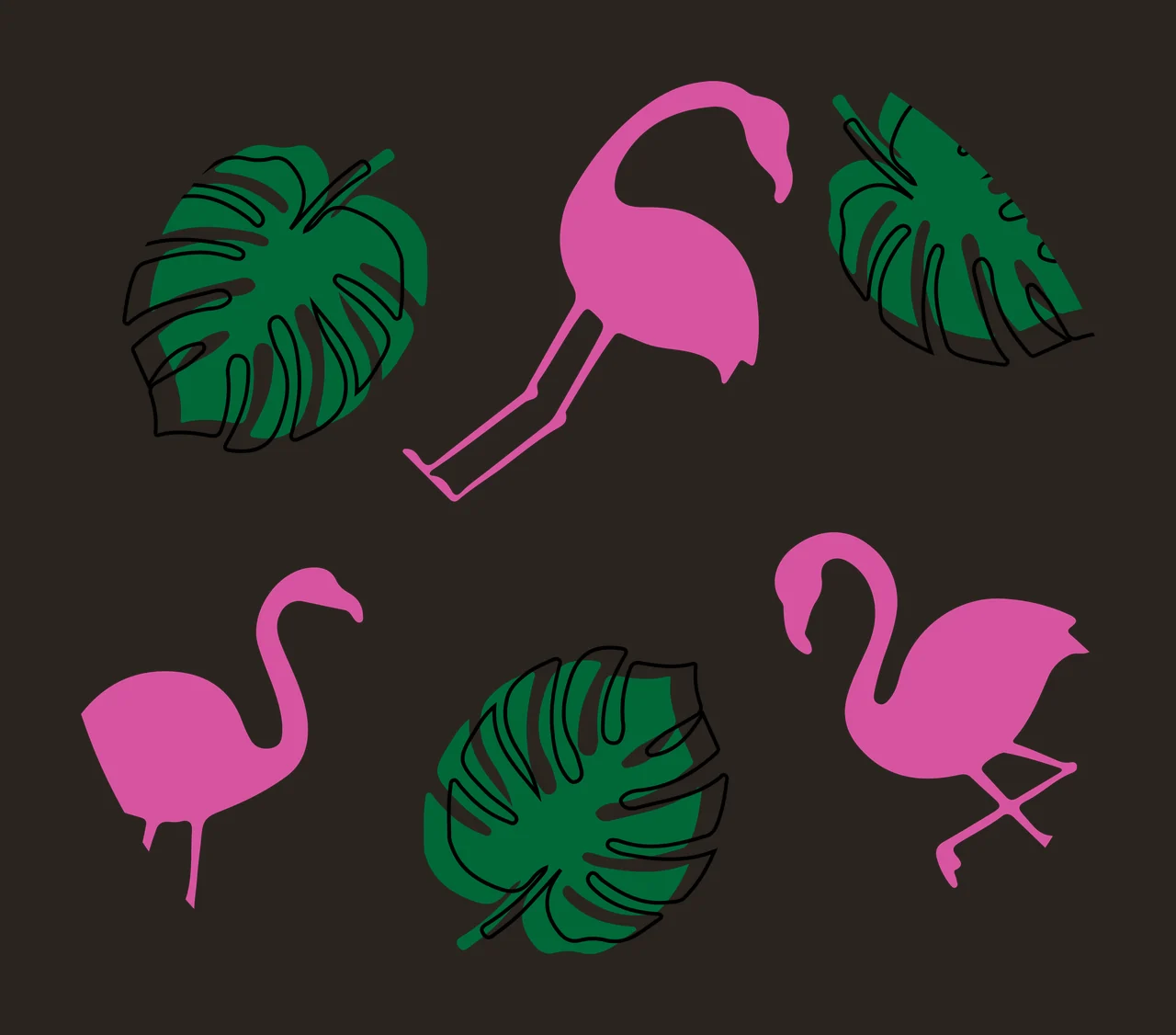 Keychain Flamingo And Tropical Leaf Circle Pattern minimalist contrast preview thumbnail