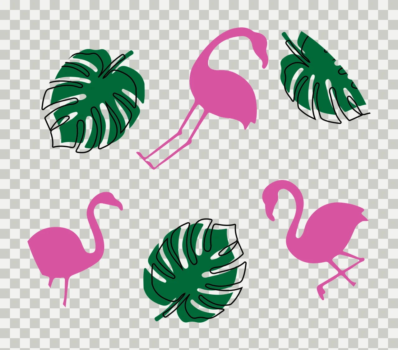 Keychain Flamingo And Tropical Leaf Circle Pattern minimalist transparency and detail preview thumbnail