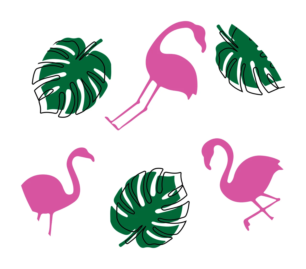 Keychain Flamingo And Tropical Leaf Circle Pattern minimalist