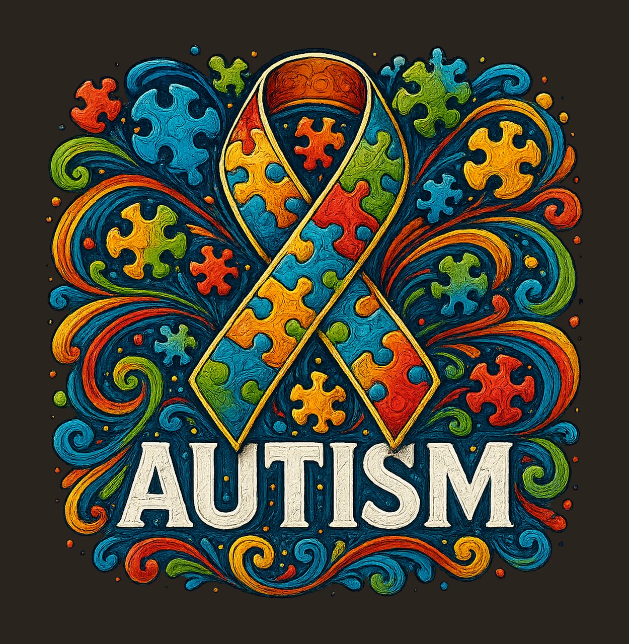Autism Awareness Ribbon Support Squad Sublimation Design contrast preview thumbnail