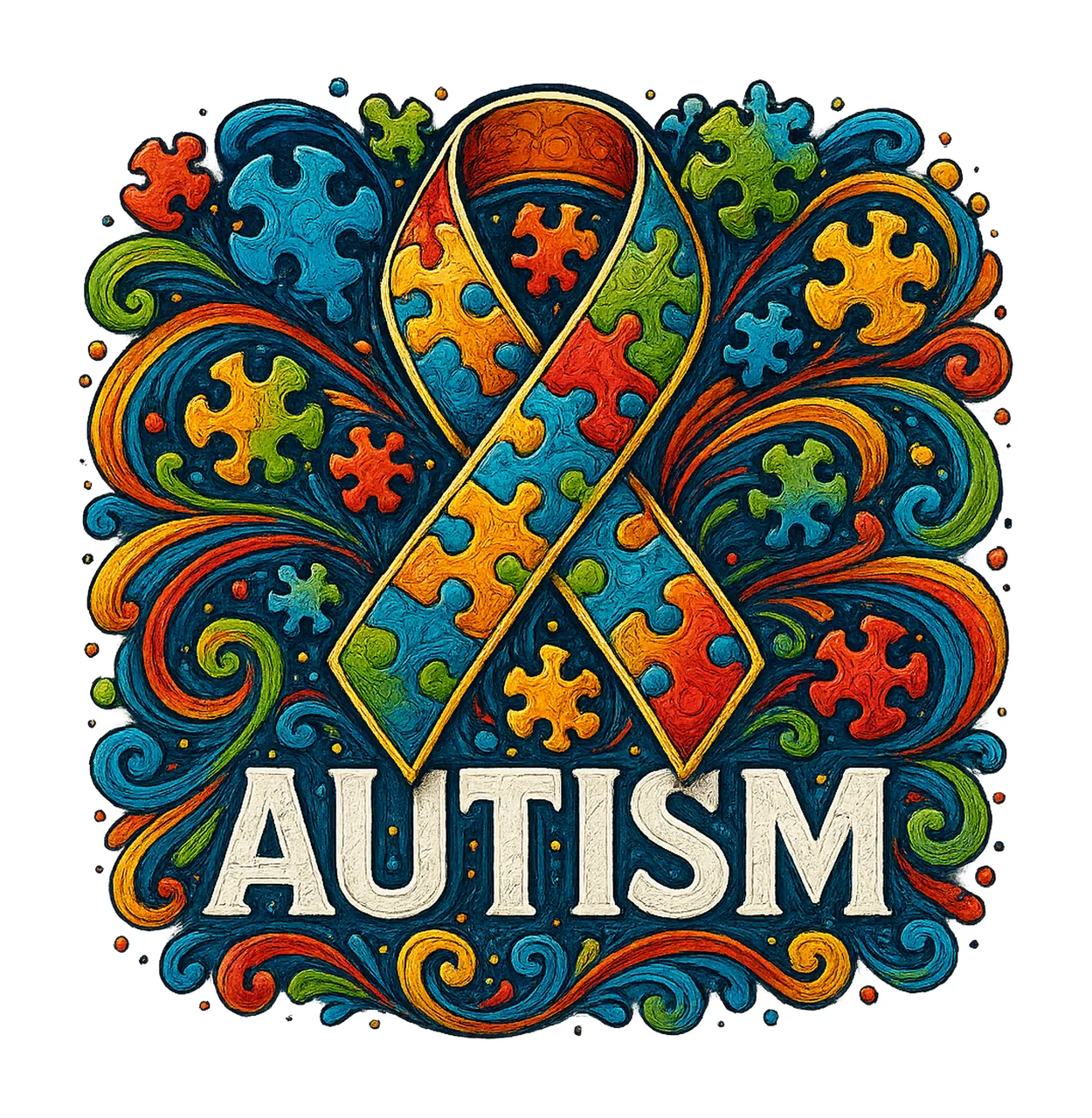 Autism Awareness Ribbon Support Squad Sublimation Design