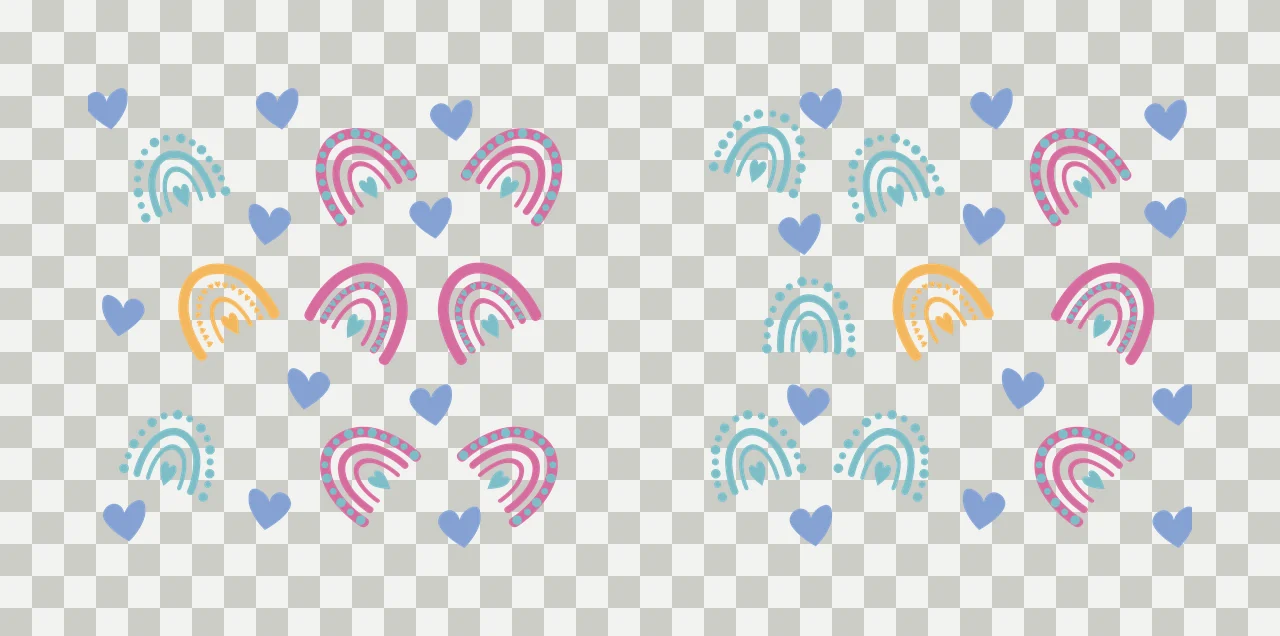 Rainbow Can Glass Wrap Black Outline Rainbows and hearts pattern transparency and detail preview thumbnail