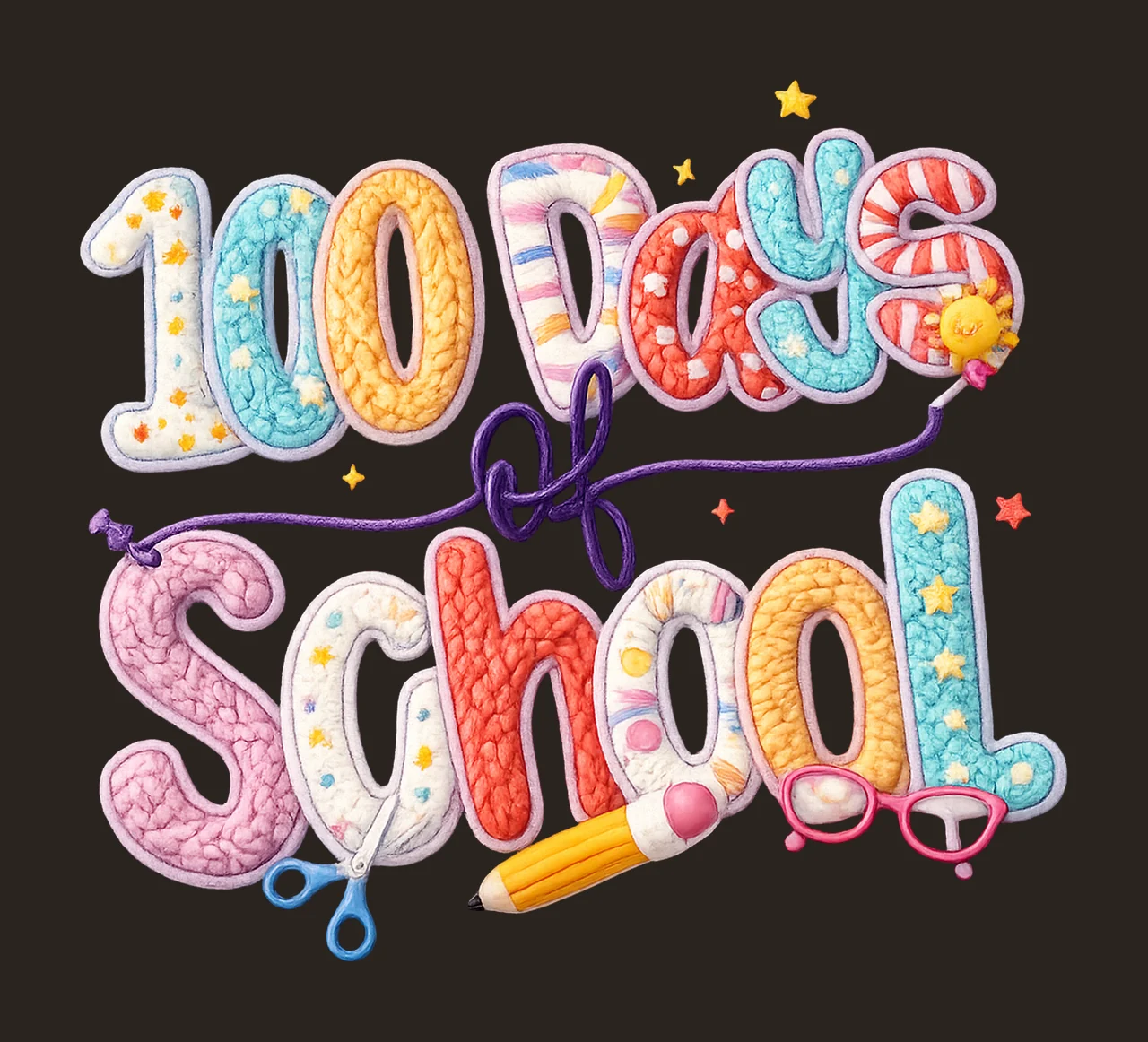 Latch Hook Yarn 100 Days of School Pencil Crochet Design contrast preview thumbnail