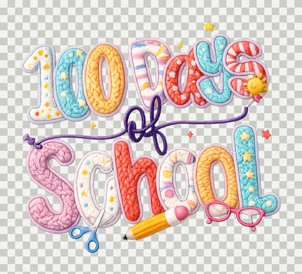 Latch Hook Yarn 100 Days of School Pencil Crochet Design transparency and detail preview thumbnail