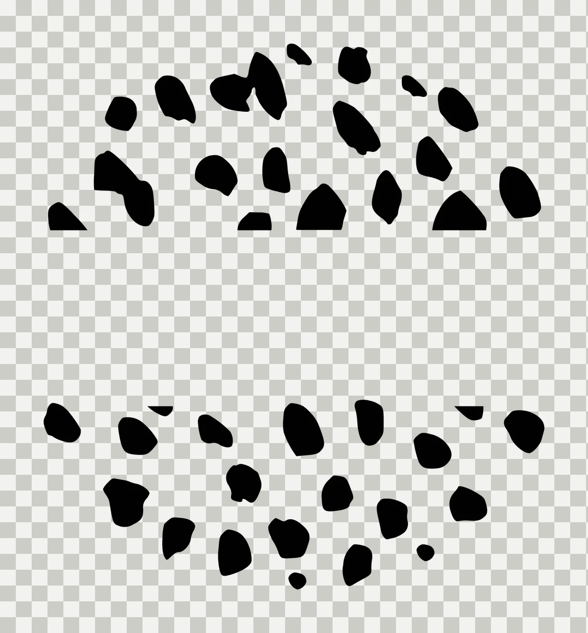 Two semi-circular arrangements of black organic shapes Illustration with white background transparency and detail preview thumbnail