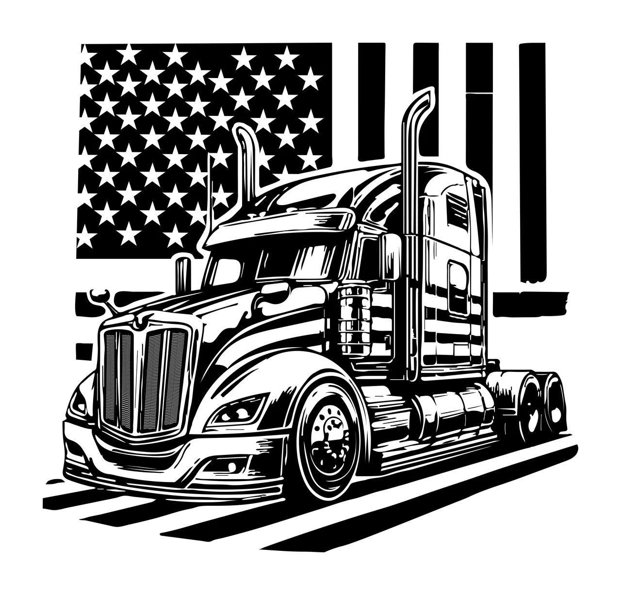 Truck Flag Silhouette With Background driving stars stripes