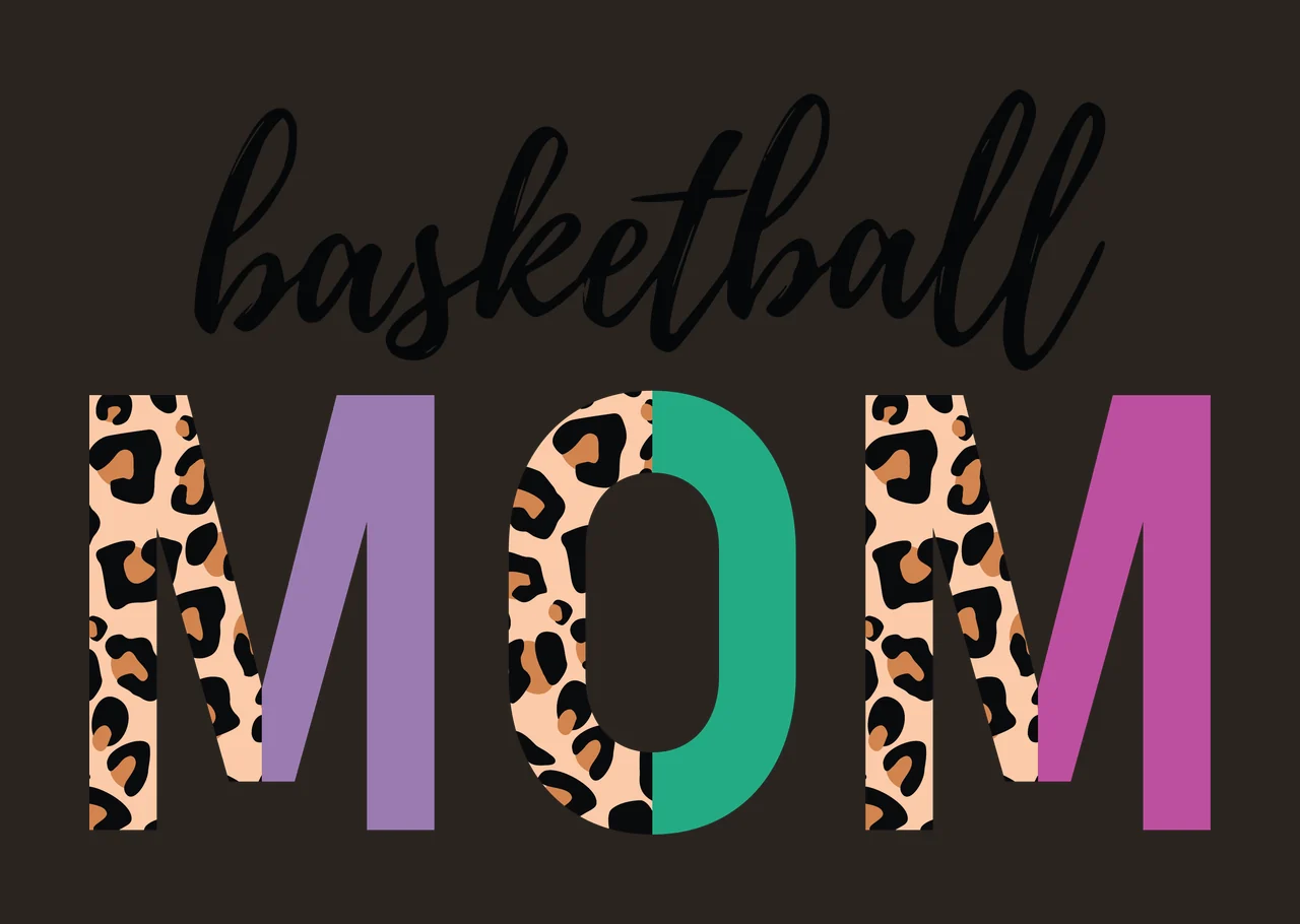 Basketball Mom Text Graphic With Leopard Print Pattern displaying contrast preview thumbnail