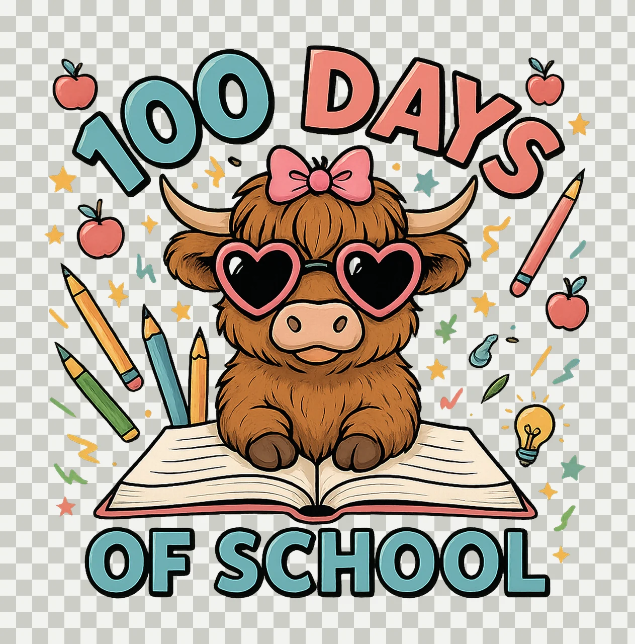 100 Days Of School Highland Cow Cute School Design 100 Days transparency and detail preview thumbnail