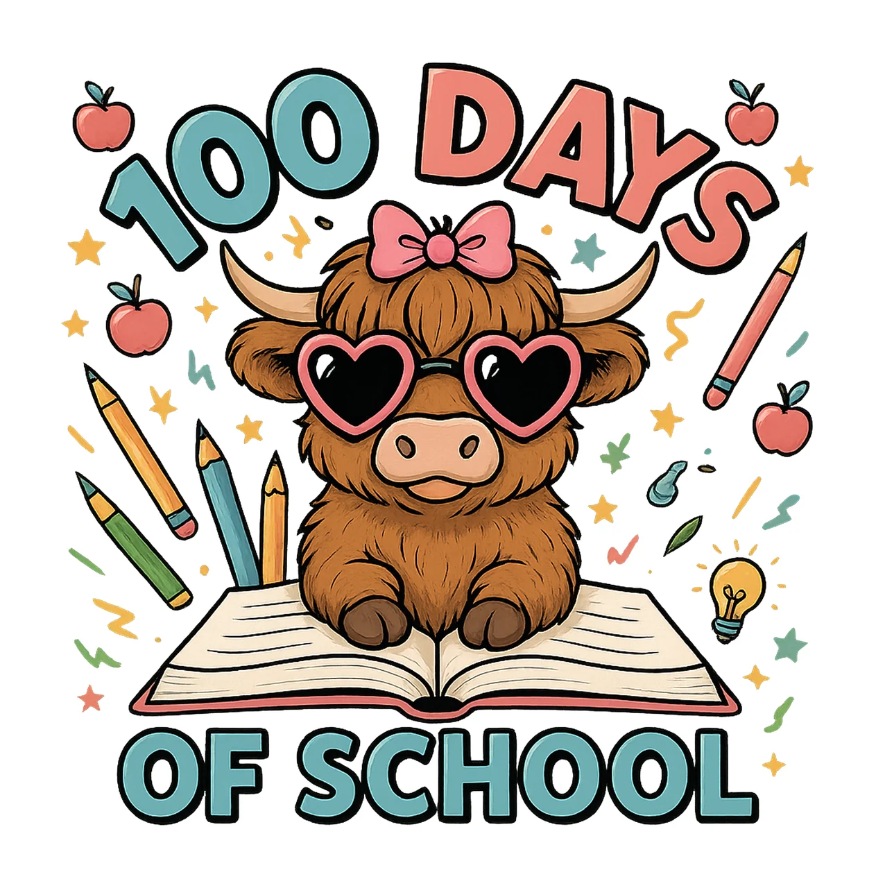 100 Days Of School Highland Cow Cute School Design 100 Days