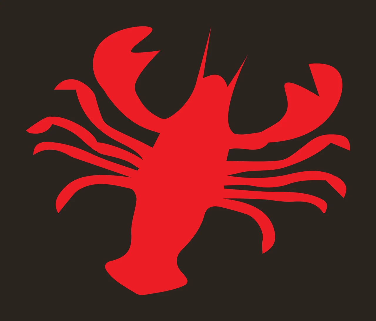 Silhouette Design of lobster with claws, legs, tail and seafood in red contrast preview thumbnail