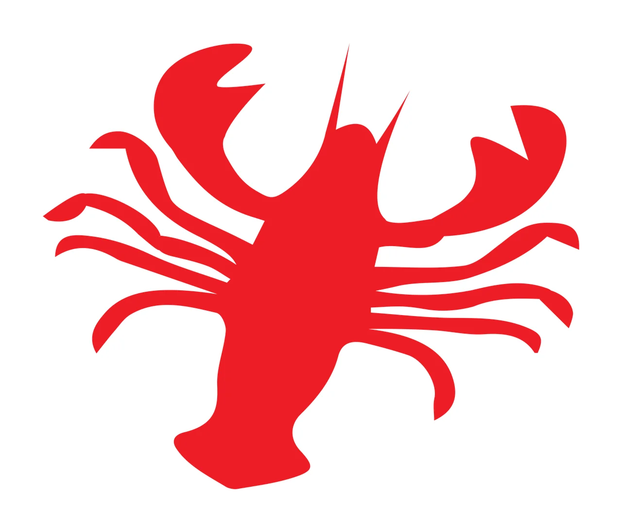 Silhouette Design of lobster with claws, legs, tail and seafood in red
